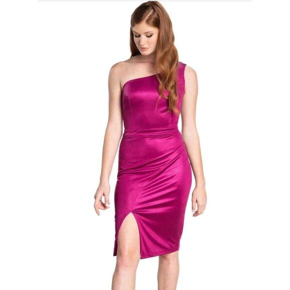 Dress the Population One-Shoulder Fuchsia Berry Dress XS | Asymmetrical Body-con - Picture 1 of 15